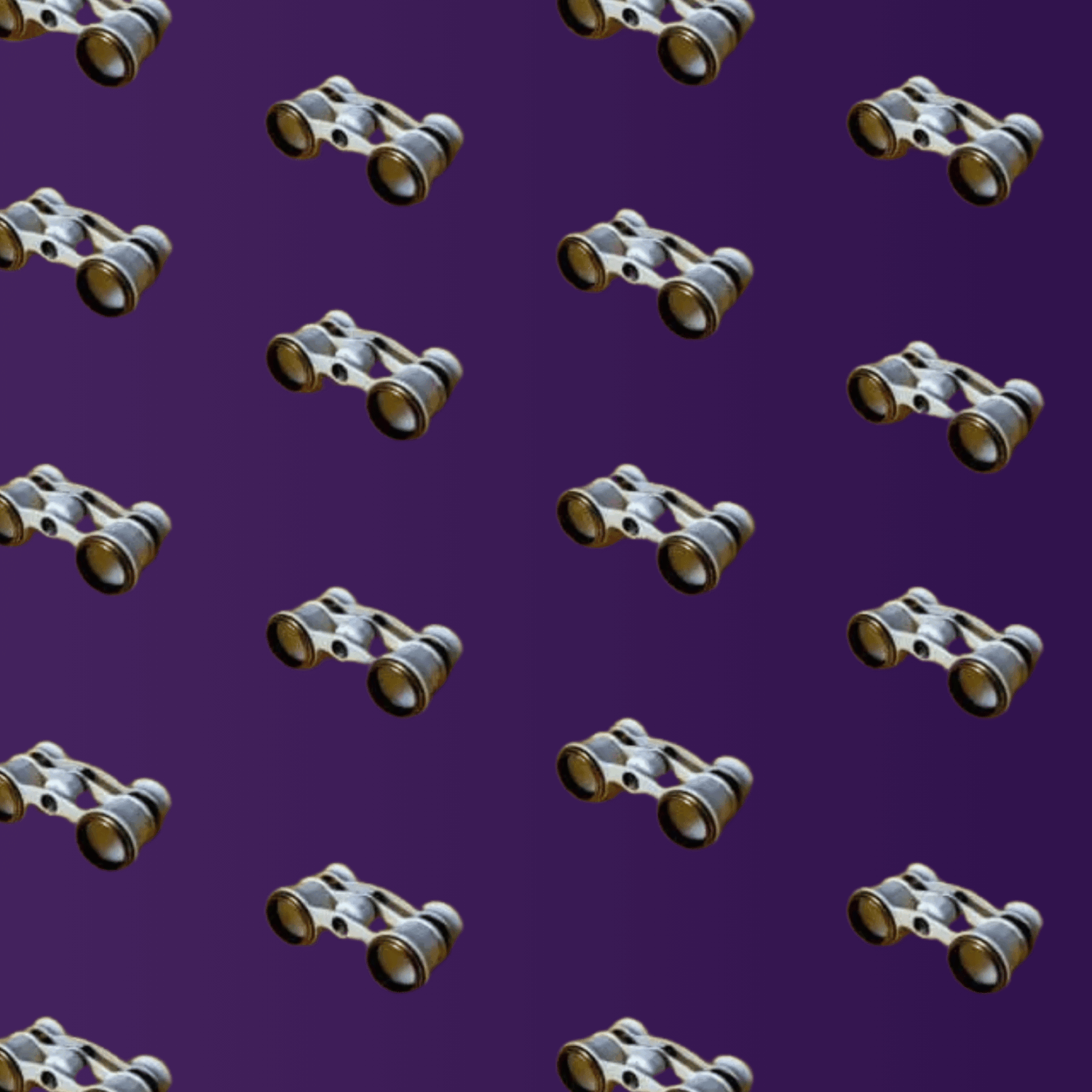 Patroon met verrekijkers op paarse achtergrond als symbool voor inzicht en perspectief