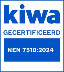Kiwa Gecertificeerd-logo met de tekst 'NEN 7510:2024', waarmee wordt aangegeven dat de organisatie is gecertificeerd volgens de NEN 7510:2024-norm voor informatiebeveiliging in de zorg.